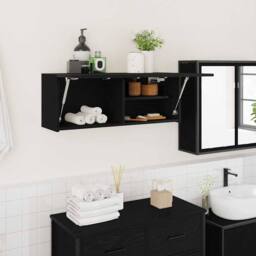 Berkfield Home Bathroom Wall Cabinet Black 80x25x30 cm Engineered Wood - Size: 80 x 25 x 30 cm - thumbnail 2