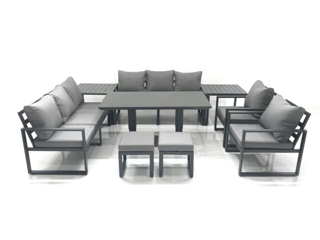 Fimous Garden Sofa Set Aluminium Furniture Rising Dining Tabe Set with 2 Chair 2 Small Footstools 2 Side Tables Dark Grey - image 1