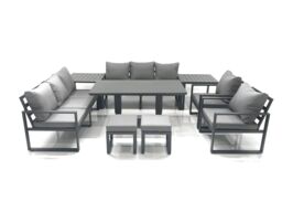 Fimous Garden Sofa Set Aluminium Furniture Rising Dining Tabe Set with 2 Chair 2 Small Footstools 2 Side Tables Dark Grey - thumbnail 2