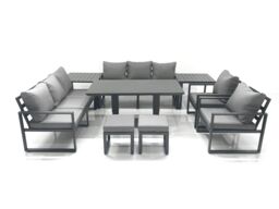 Fimous Garden Sofa Set Aluminium Furniture Rising Dining Tabe Set with 2 Chair 2 Small Footstools 2 Side Tables Dark Grey - thumbnail 1