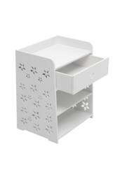 White Floral Hollow-Carved Wooden Nightstand - 4 Shelves & Drawer - thumbnail 7