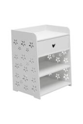 White Floral Hollow-Carved Wooden Nightstand - 4 Shelves & Drawer - thumbnail 6