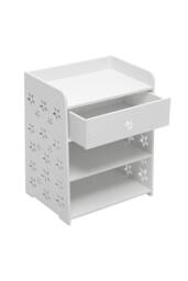 White Floral Hollow-Carved Wooden Nightstand - 4 Shelves & Drawer - thumbnail 8