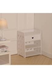 White Floral Hollow-Carved Wooden Nightstand - 4 Shelves & Drawer - thumbnail 5