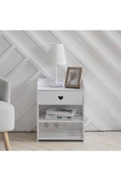 White Floral Hollow-Carved Wooden Nightstand - 4 Shelves & Drawer - thumbnail 2