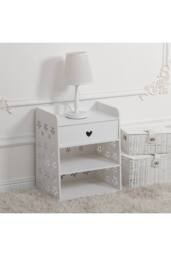 White Floral Hollow-Carved Wooden Nightstand - 4 Shelves & Drawer - thumbnail 1