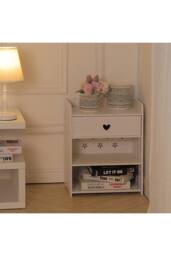 White Floral Hollow-Carved Wooden Nightstand - 4 Shelves & Drawer - thumbnail 3