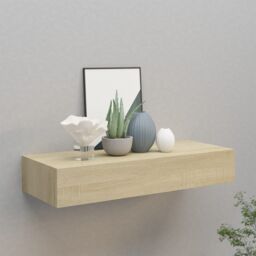 Berkfield Home Wall-mounted Drawer Shelf Oak 60x23.5x10cm MDF in Brown - Size: 60x23.5x10 cm - thumbnail 1