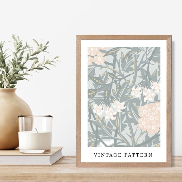 ARTZE William Morris Jasmine in Green & Peach Art Print / Oak Frame / SIZE: A4 - Size: A3 - image 1