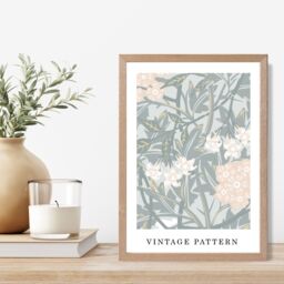 ARTZE William Morris Jasmine in Green & Peach Art Print / Oak Frame / SIZE: A4 - Size: A3 - thumbnail 1