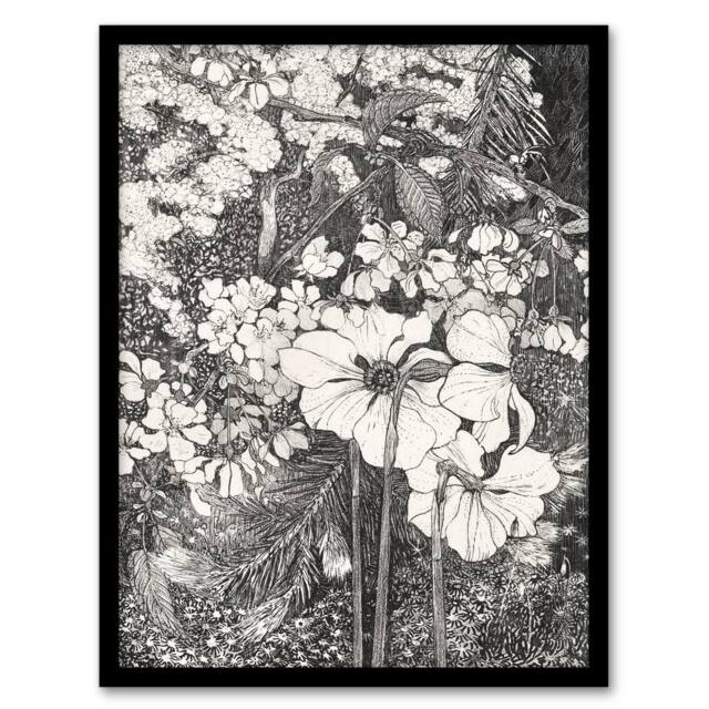 Artery8 Theo van Hoytema Framed Wall Art Print Spring Flowers Black & White in Grey - Size: A4 - image 1