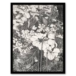 Artery8 Theo van Hoytema Framed Wall Art Print Spring Flowers Black & White in Grey - Size: A4 - thumbnail 1