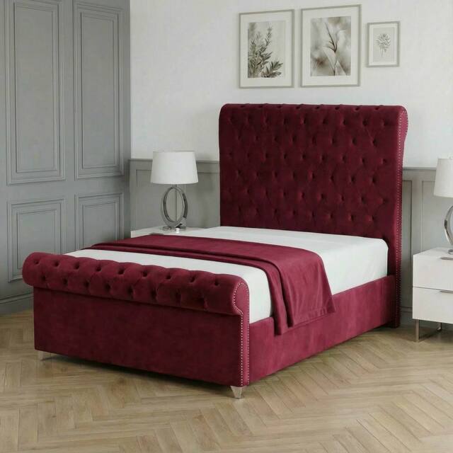 Living Comfort Bedz Regency Sleigh Slatted Base Upholstered Bed with 48 Inch Headboard in Maroon - Size: King - image 1