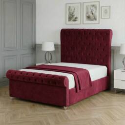 Living Comfort Bedz Regency Sleigh Slatted Base Upholstered Bed with 48 Inch Headboard in Maroon - Size: King - thumbnail 1