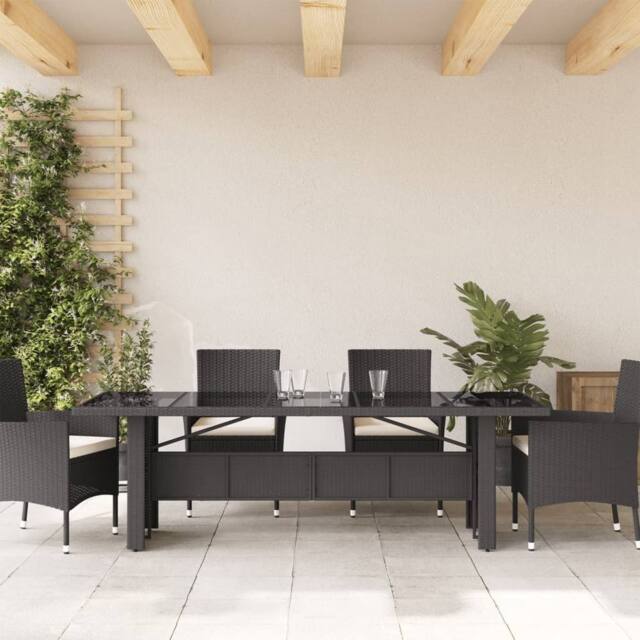 Berkfield Home Garden Table with Glass Top Black 240x90x75 cm Poly Rattan - Size: 240 x 90 x 75 cm - image 1