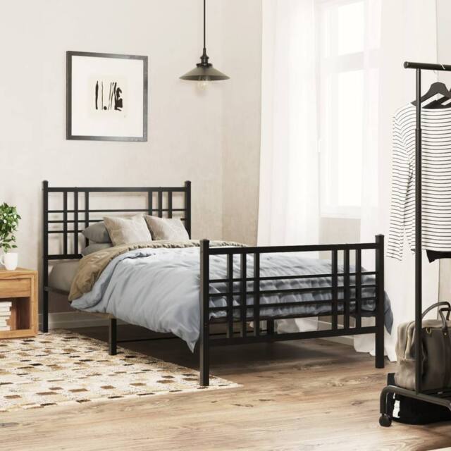 Berkfield Home Metal Bed Frame without Mattress with Footboard Black 90x190cm - Size: 90x190 cm - image 1