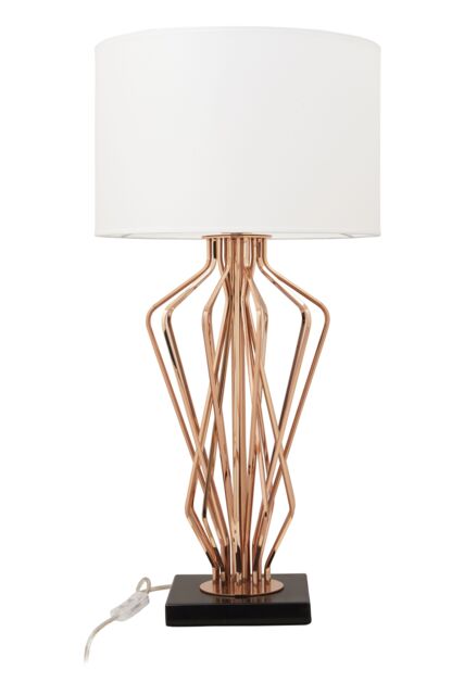 Orsina Modern White Shade Table Lamp, Bronze Metal Frame With Crossover Design, Black Marble Base Accent Light in Gold - image 1