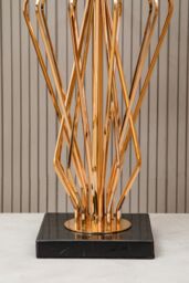 Orsina Modern White Shade Table Lamp, Bronze Metal Frame With Crossover Design, Black Marble Base Accent Light in Gold - thumbnail 2