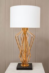 Orsina Modern White Shade Table Lamp, Bronze Metal Frame With Crossover Design, Black Marble Base Accent Light in Gold - thumbnail 5