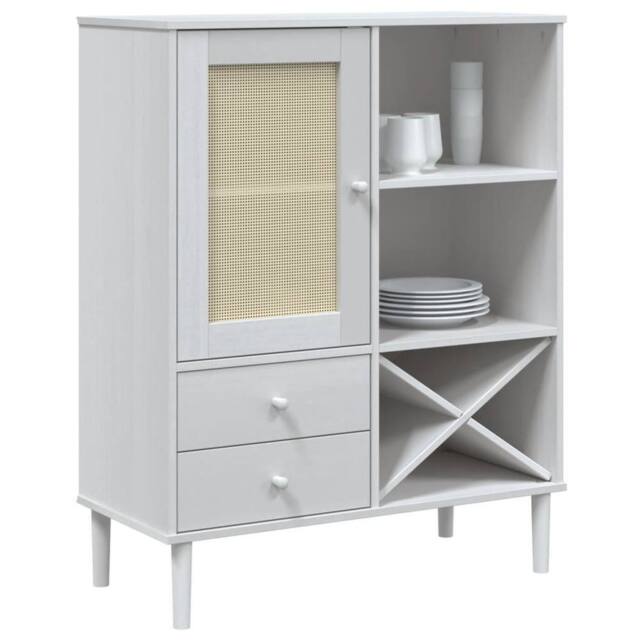 Berkfield Home Highboard SENJA Rattan Look White 90x40x112cm Solid Wood Pine - Size: 90 x 40 x 112 cm - image 1
