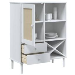 Berkfield Home Highboard SENJA Rattan Look White 90x40x112cm Solid Wood Pine - Size: 90 x 40 x 112 cm - thumbnail 4