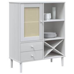 Berkfield Home Highboard SENJA Rattan Look White 90x40x112cm Solid Wood Pine - Size: 90 x 40 x 112 cm