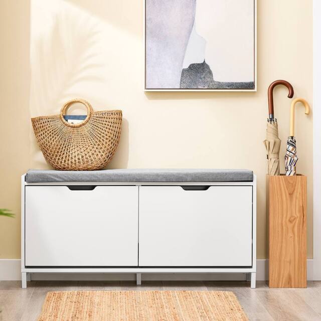 SoBuy Slim Entrance Bench - Storage & Cushion - Nordic in White - image 1