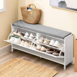 SoBuy Slim Entrance Bench - Storage & Cushion - Nordic in White - thumbnail 9