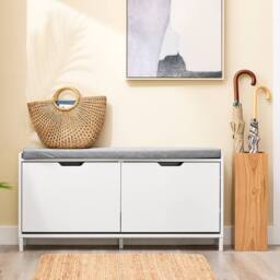 SoBuy Slim Entrance Bench - Storage & Cushion - Nordic in White - thumbnail 1
