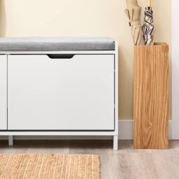 SoBuy Slim Entrance Bench - Storage & Cushion - Nordic in White - thumbnail 3