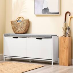 SoBuy Slim Entrance Bench - Storage & Cushion - Nordic in White - thumbnail 8