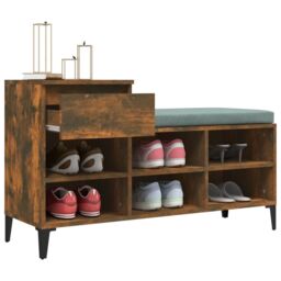 Berkfield Home Shoe Cabinet Smoked Oak 102x36x60 cm Engineered Wood in Brown - Size: 102 x 36 x 60 cm - thumbnail 5