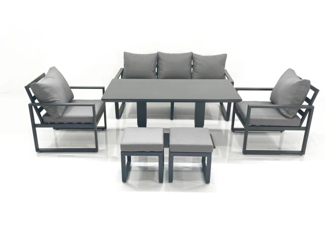 Fimous Outdoor Aluminium Garden Furniture Set with Adjustable Rising Lifting Dining Table 3 Seater Sofa 2 Chair 2 Small Footstools Dark Grey - image 1