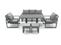 Fimous Outdoor Aluminium Garden Furniture Set with Adjustable Rising Lifting Dining Table 3 Seater Sofa 2 Chair 2 Small Footstools Dark Grey - thumbnail 2