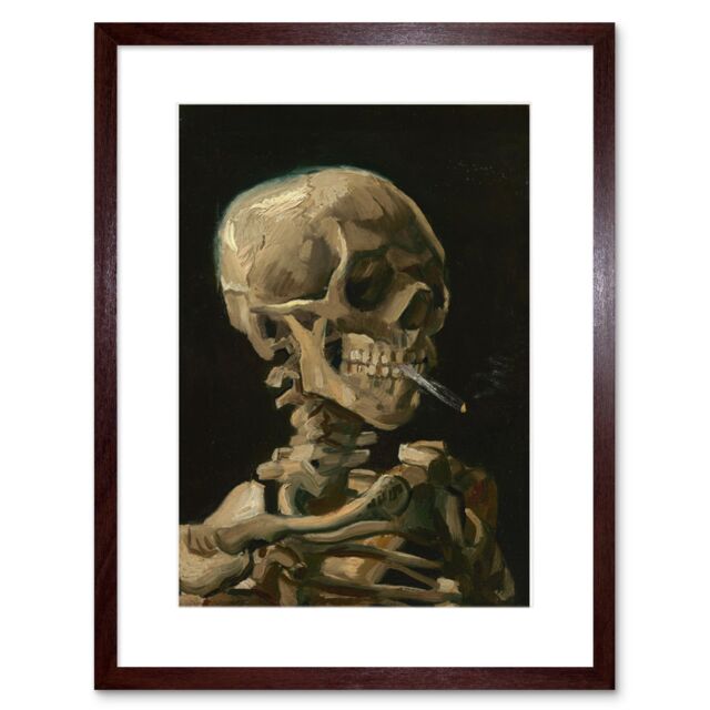 "Artery8 Wall Art Print Van Gogh Head Skeleton Burning Cigarette Artwork Framed 9X7 Inch in Brown - Size: W7"" x H9""" - image 1
