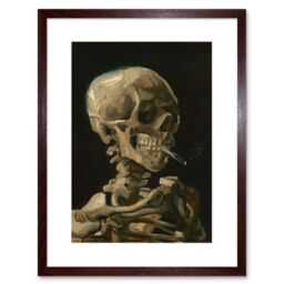 "Artery8 Wall Art Print Van Gogh Head Skeleton Burning Cigarette Artwork Framed 9X7 Inch in Brown - Size: W7"" x H9""" - thumbnail 1