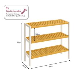 EONLION 3 Tier Bamboo Shoe Rack 12 Pairs Natural Bamboo Shelves White Frame - thumbnail 2