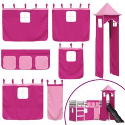 Berkfield Home Bunk Bed without Mattress with Slide & Curtains Pink 90x200 cm - thumbnail 5