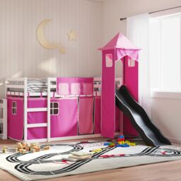Berkfield Home Bunk Bed without Mattress with Slide & Curtains Pink 90x200 cm