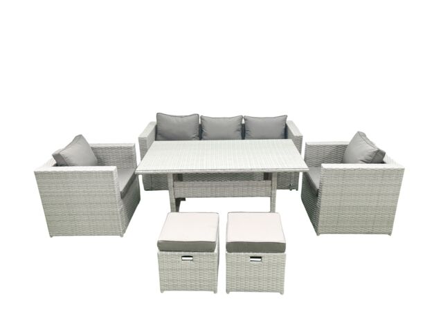 Fimous Garden Dining Set Outdoor Rattan Furniture Set with Sofa Dining Table 2 Chairs 2 Small Footstools Light Grey Mixed - image 1