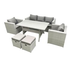 Fimous Garden Dining Set Outdoor Rattan Furniture Set with Sofa Dining Table 2 Chairs 2 Small Footstools Light Grey Mixed - thumbnail 2