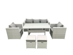 Fimous Garden Dining Set Outdoor Rattan Furniture Set with Sofa Dining Table 2 Chairs 2 Small Footstools Light Grey Mixed - thumbnail 1