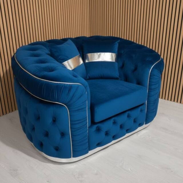 Stratus Interiors Ambassador Sofa Chesterfield Toronto Silver Trim Plush No Frill in Blue - image 1
