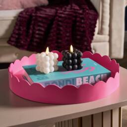 OHS Scallop Edge Round Storage Tray Plastic Decorative Organiser in Bright Pink