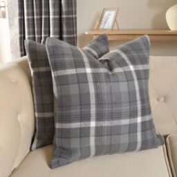 "OHS Woven Check Cushion Covers Tartan Pack of 2 Case Pad Set 18"" x 18"" Home in Charcoal - Size: 45 cm x 45 cm" - thumbnail 2
