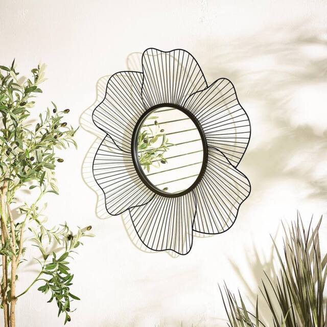FurnitureboxUK Flora Medium Round Flower Frame 80cm Garden Mirror in Black - image 1