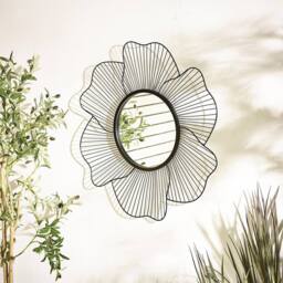 FurnitureboxUK Flora Medium Round Flower Frame 80cm Garden Mirror in Black - thumbnail 1
