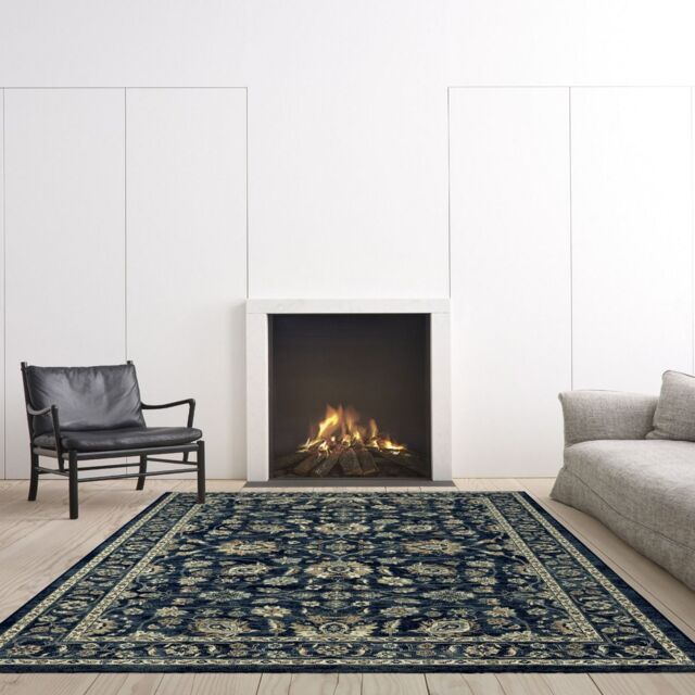 The Rug Shop UK Blue Traditional Easy to clean Machine Made Border Floral Area Rug - Size: 200 cm diameter - image 1