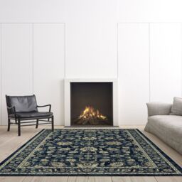 The Rug Shop UK Blue Traditional Easy to clean Machine Made Border Floral Area Rug - Size: 200 cm diameter - thumbnail 1