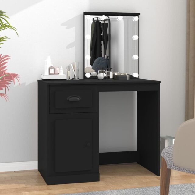 Berkfield Home Dressing Table with LED Black 90x50x132.5 cm Engineered Wood - image 1